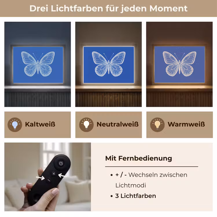 Vlinder - Wit - Getekend - Stippen Light Box met batterij (Wandlamp) middel -USP_lichtkleurDE