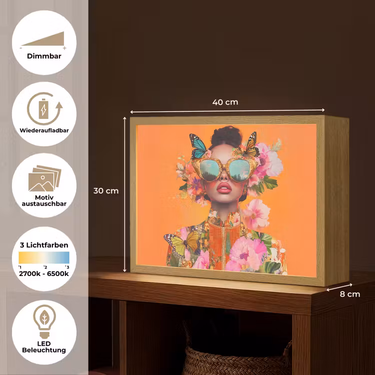 Vlinders - Vrouw - Zonnebril - Kleurrijk Light Box met batterij (Wandlamp) middel -USP_websiteoverzichtDE