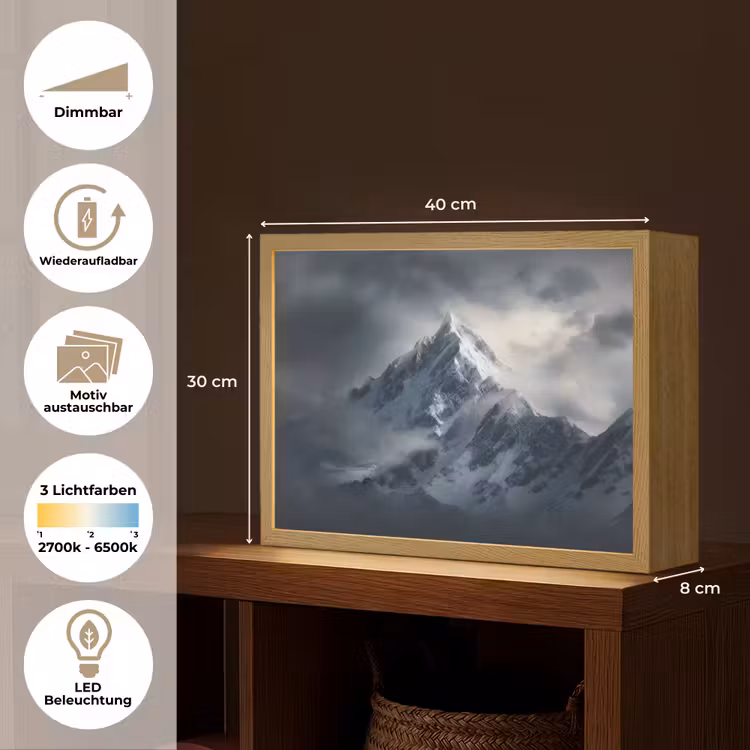 Sneeuw - Berg - Wolken Light Box met batterij (Wandlamp) middel -USP_websiteoverzichtDE