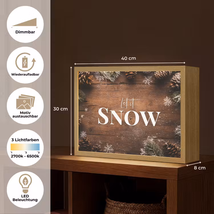 Sneeuw - Houtlook - Quote - Let it snow Light Box met batterij (Wandlamp) middel -USP_websiteoverzichtDE