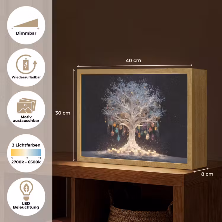 Sneeuwboom - Lichtjes - Wit - Kleurrijk Light Box met batterij (Wandlamp) middel -USP_websiteoverzichtDE