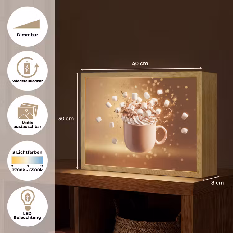 Chocomelk - Drinken - Warm - Bruin Light Box met batterij (Wandlamp) middel -USP_websiteoverzichtDE