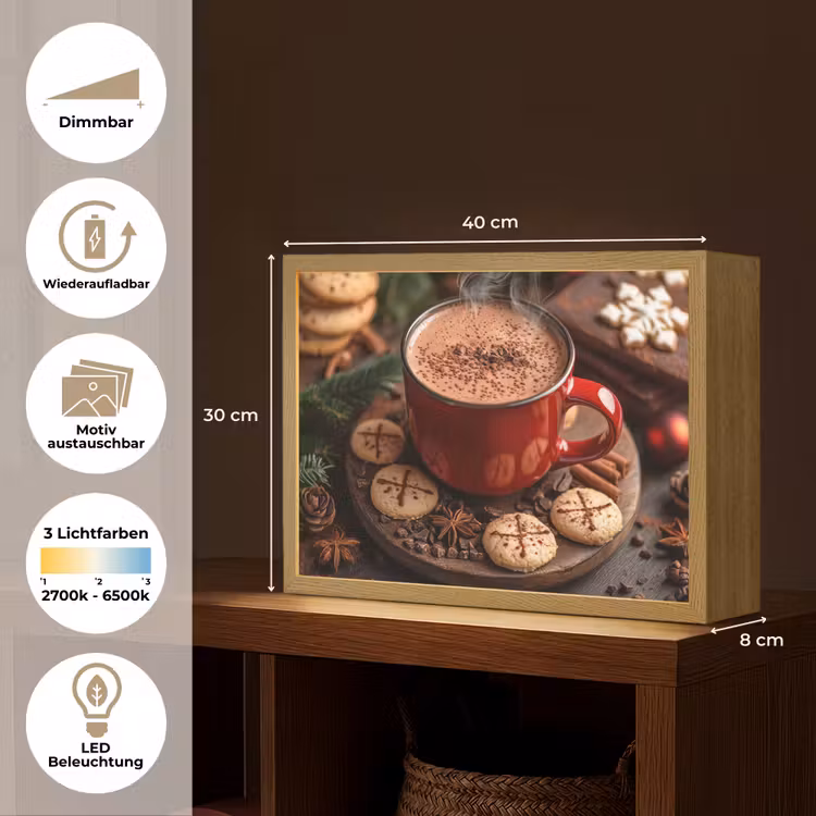 Chocolademelk - Mok - Winter - Kerst - Gezelligheid Light Box met batterij (Wandlamp) middel -USP_websiteoverzichtDE