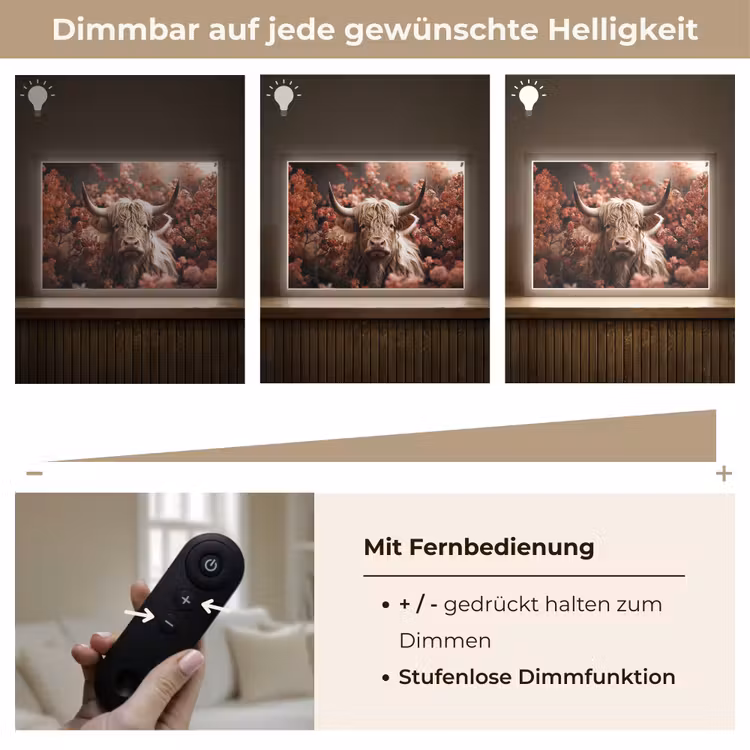 Schotse hooglander - Dier - Natuur - Bloemen - Botanisch Light Box met batterij (Wandlamp) middel -USP_dimbaarDE