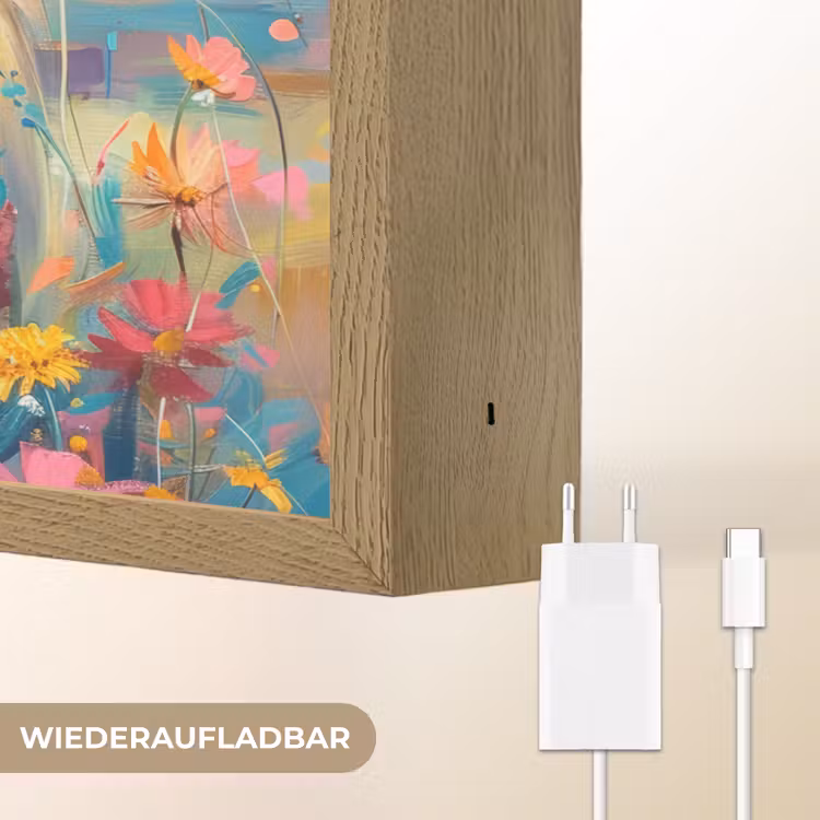 Schotse hooglander - Natuur - Kleurrijk - Bloemen Light Box met batterij (Wandlamp) middel -USP_websiteoplaadbaarDE