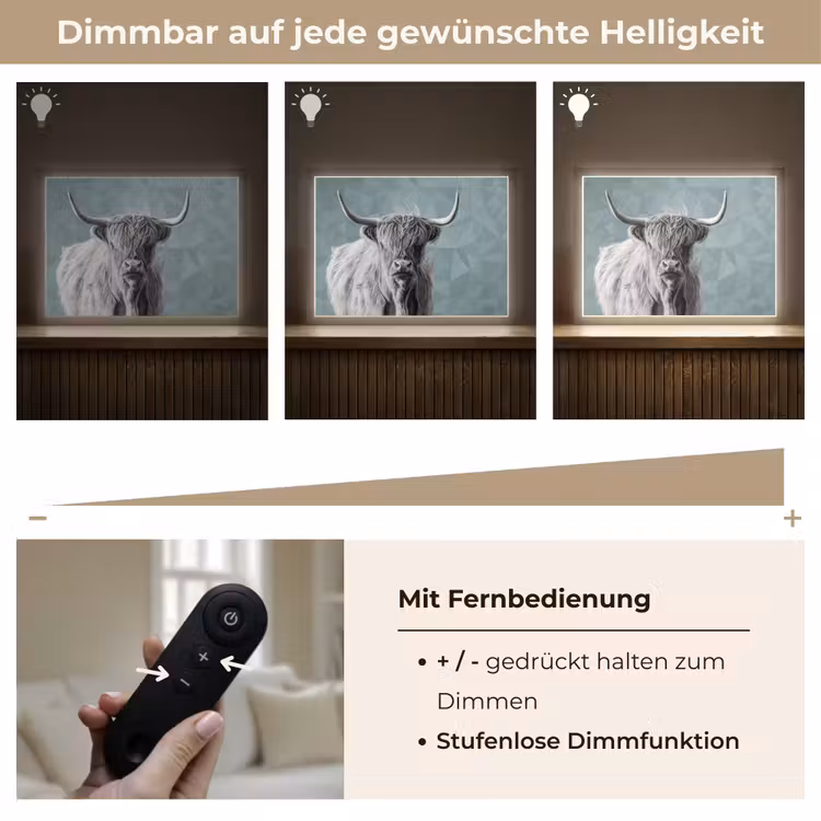Schotse hooglander - Zwart wit - Patroon - Driehoek Light Box met batterij (Wandlamp) middel -USP_dimbaarDE