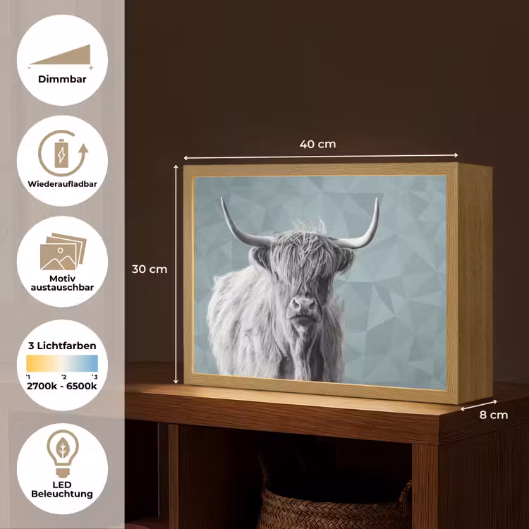 Schotse hooglander - Zwart wit - Patroon - Driehoek Light Box met batterij (Wandlamp) middel -USP_websiteoverzichtDE