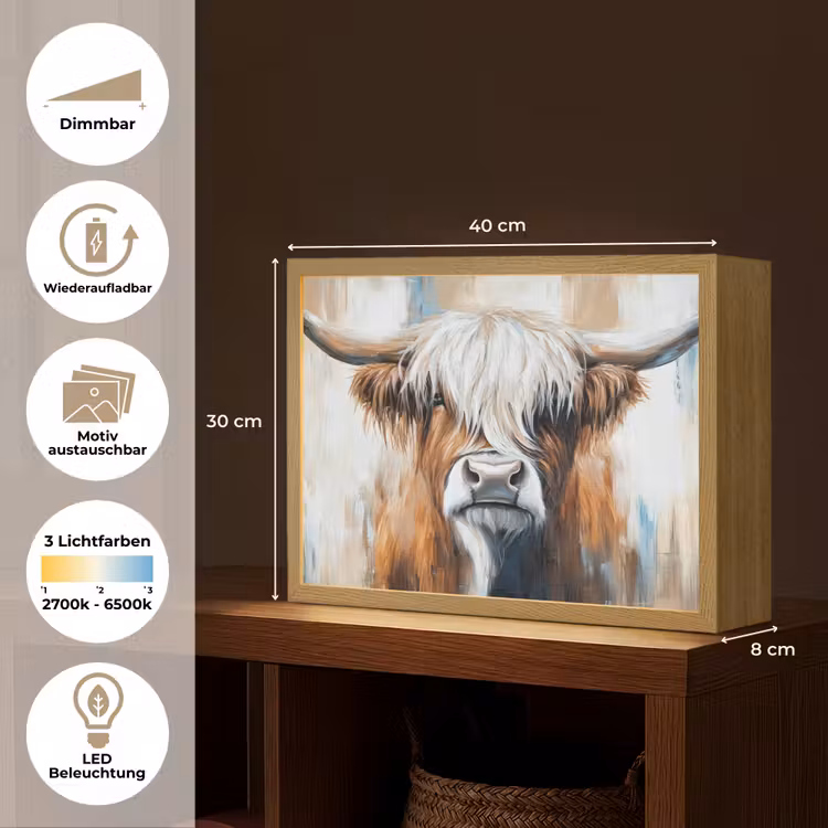Schotse hooglander - Street art - Vintage - Koe - Dieren Light Box met batterij (Wandlamp) middel -USP_websiteoverzichtDE