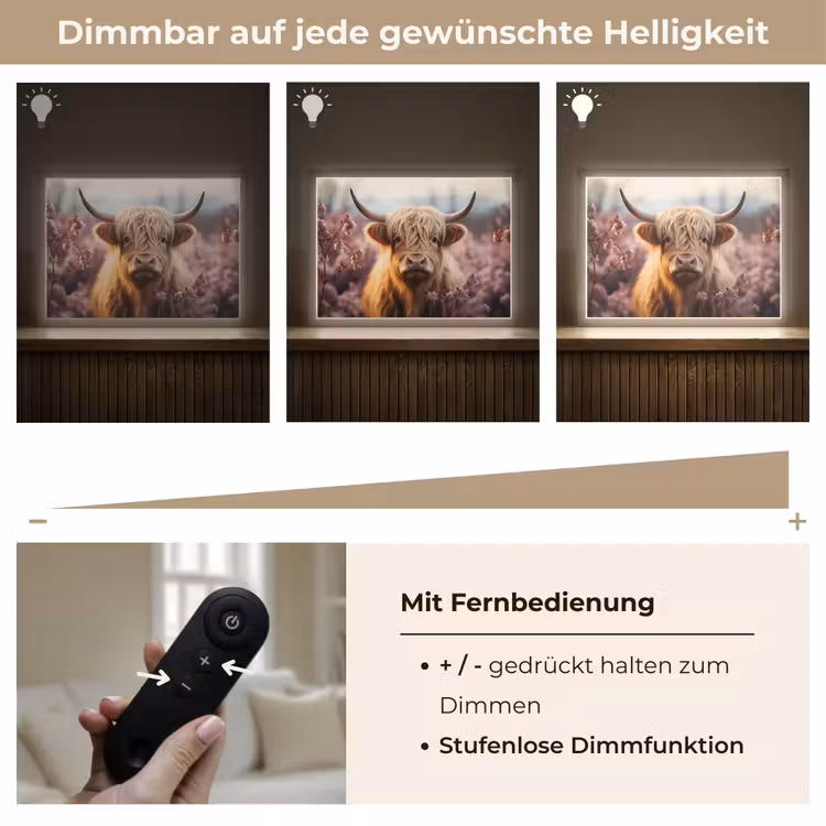 Schotse hooglander - Dieren portret - Bloemen - Dier Light Box met batterij (Wandlamp) middel -USP_dimbaarDE