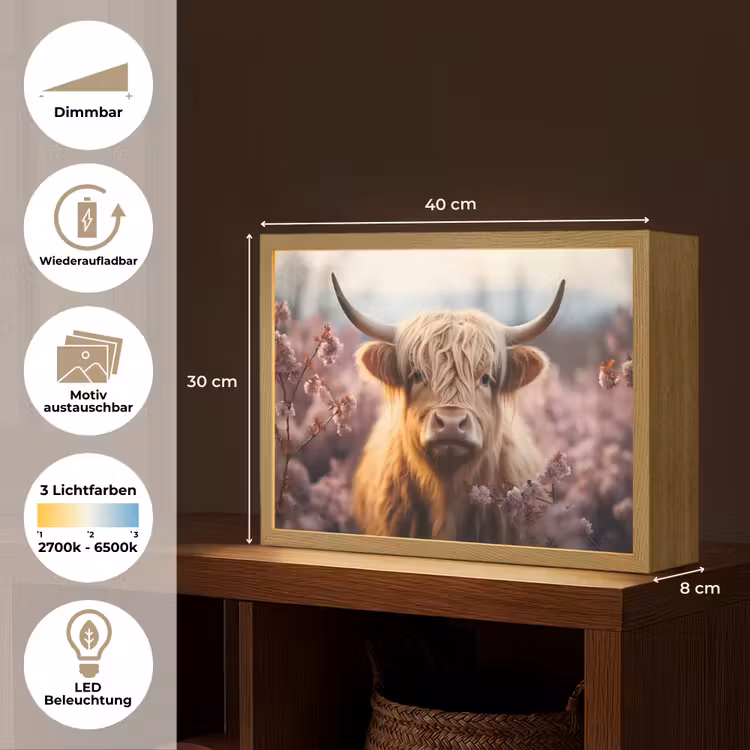 Schotse hooglander - Dieren portret - Bloemen - Dier Light Box met batterij (Wandlamp) middel -USP_websiteoverzichtDE