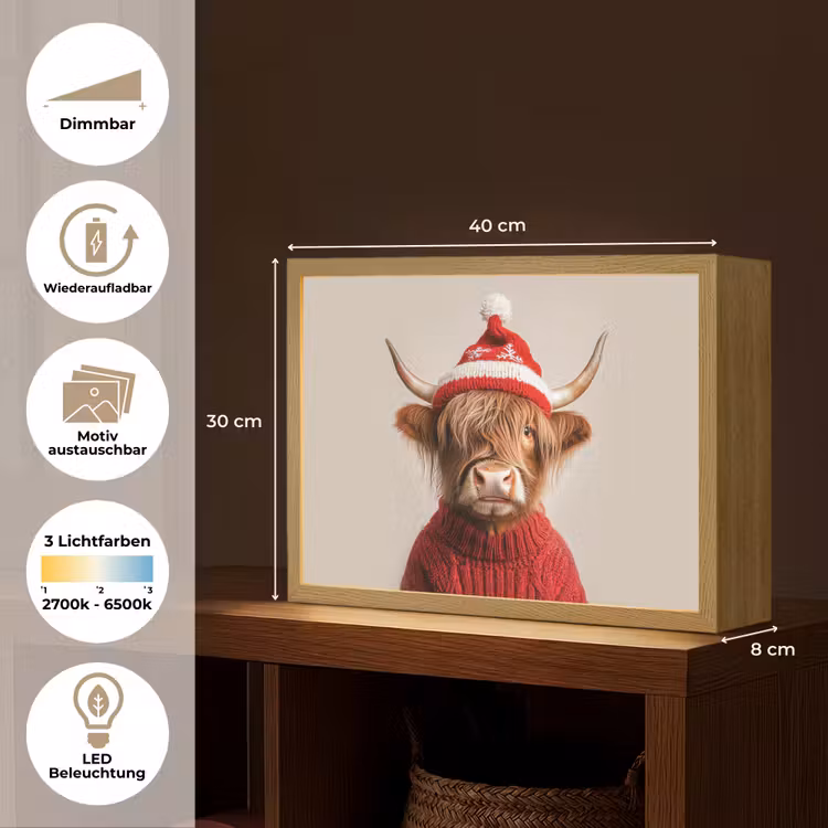 Schotse Hooglander - Kerst - Muts - Trui - Winter Light Box met batterij (Wandlamp) middel -USP_websiteoverzichtDE