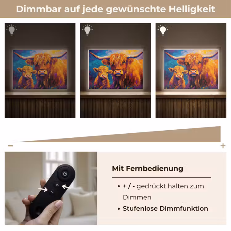 Schotse hooglander - Koeien - Dieren - Kunst Light Box met batterij (Wandlamp) middel -USP_dimbaarDE
