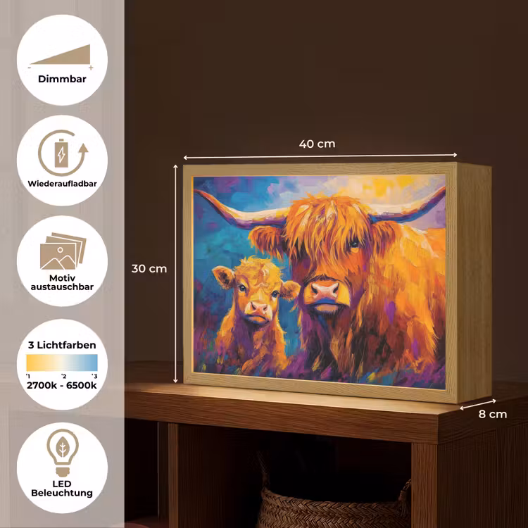 Schotse hooglander - Koeien - Dieren - Kunst Light Box met batterij (Wandlamp) middel -USP_websiteoverzichtDE