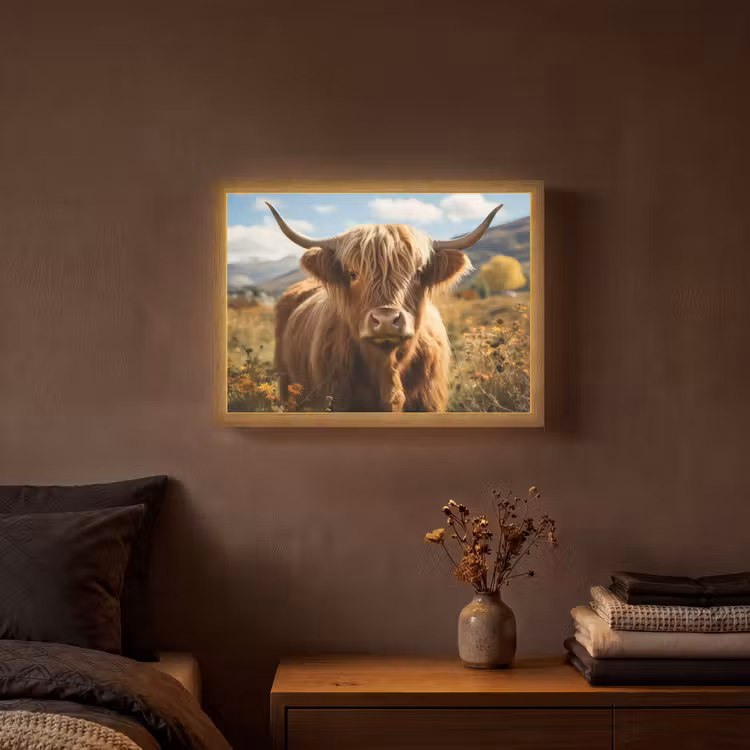 Schotse hooglander - Dieren portret - Natuur - Dier Light Box met batterij (Wandlamp) middel -sfeer4