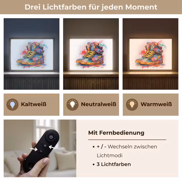 Schoenen - Graffiti - Wit - Kleuren Light Box met batterij (Wandlamp) middel -USP_lichtkleurDE