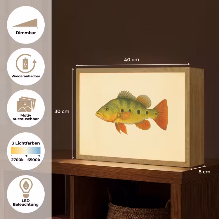 Schubben - Vis - Groen - Illustratie Light Box met batterij (Wandlamp) middel -USP_websiteoverzichtDE