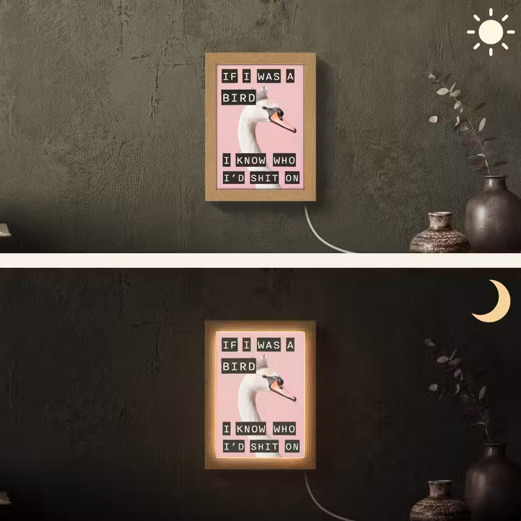 Zwaan - Vogel - Decoratie - Roze Light Box met kabel (Wandlamp) klein -sfeer3