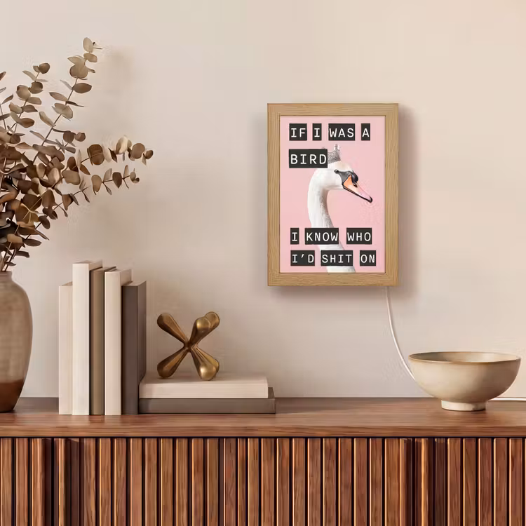 Zwaan - Vogel - Decoratie - Roze Light Box met kabel (Wandlamp) klein -sfeer2