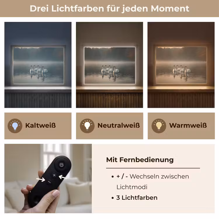 Zwanen - Wit - Water - Mist Light Box met batterij (Wandlamp) middel -USP_lichtkleurDE