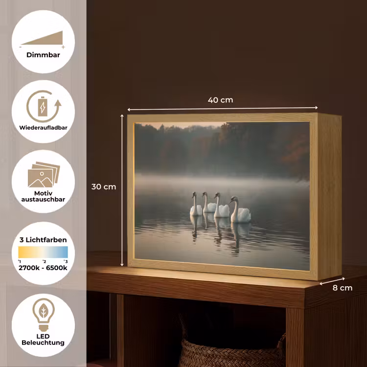 Zwanen - Wit - Water - Mist Light Box met batterij (Wandlamp) middel -USP_websiteoverzichtDE