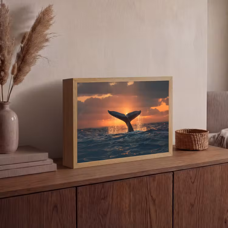 Walvis staart - Water - Zonsondergang Light Box met batterij (Wandlamp) middel -sfeer2