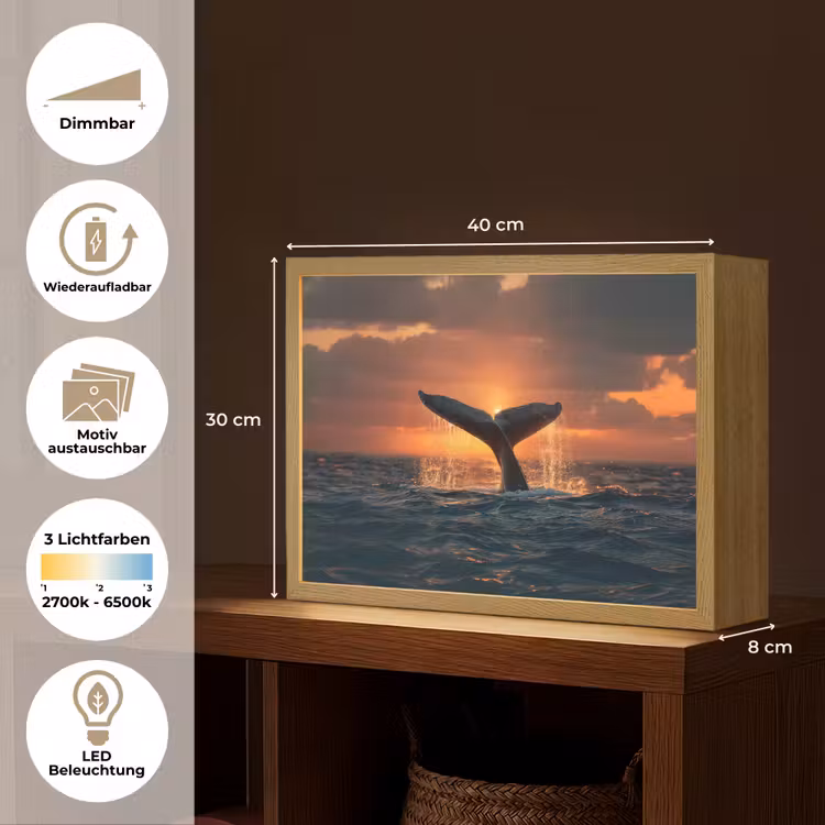 Walvis staart - Water - Zonsondergang Light Box met batterij (Wandlamp) middel -USP_websiteoverzichtDE