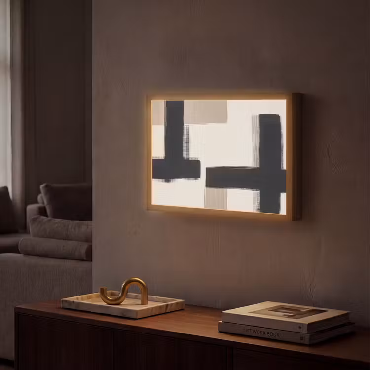 Zwart - Abstract - Japandi Light Box met batterij (Wandlamp) middel -sfeer1