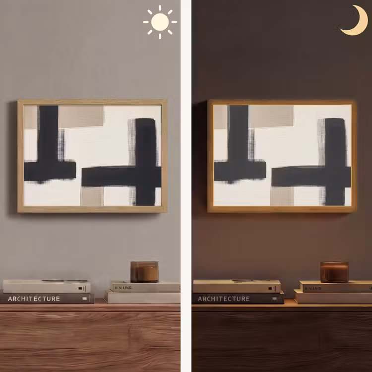 Zwart - Abstract - Japandi Light Box met batterij (Wandlamp) middel -sfeer3