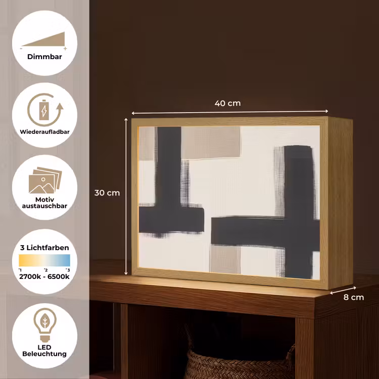 Zwart - Abstract - Japandi Light Box met batterij (Wandlamp) middel -USP_websiteoverzichtDE