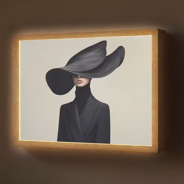 Zwart - Vrouw - Hoed Light Box met batterij (Wandlamp) middel -z3d_website