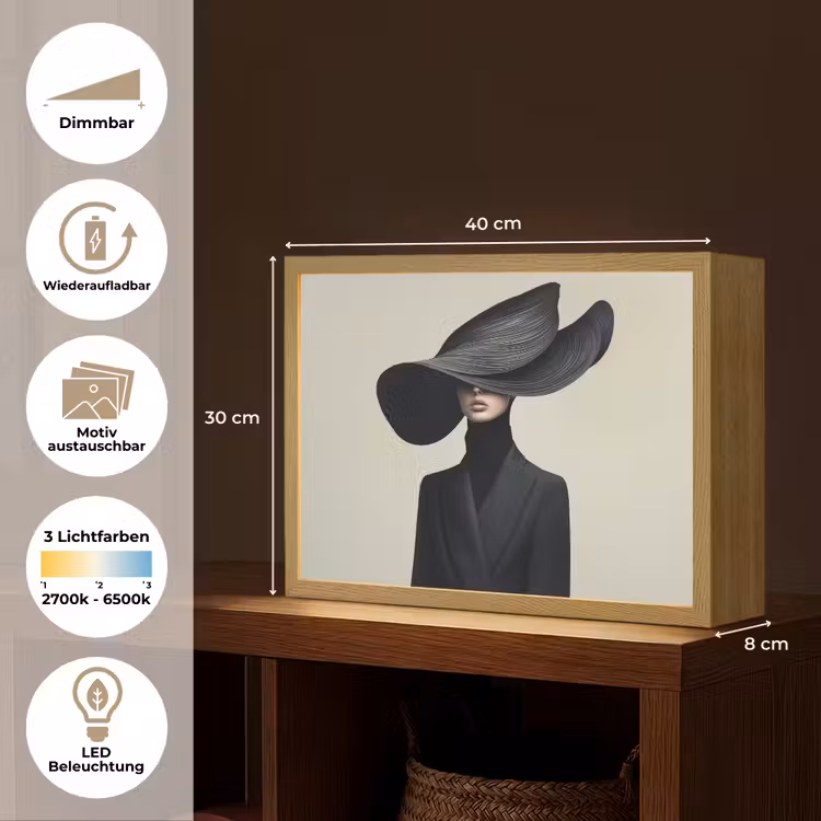 Zwart - Vrouw - Hoed Light Box met batterij (Wandlamp) middel -USP_websiteoverzichtDE