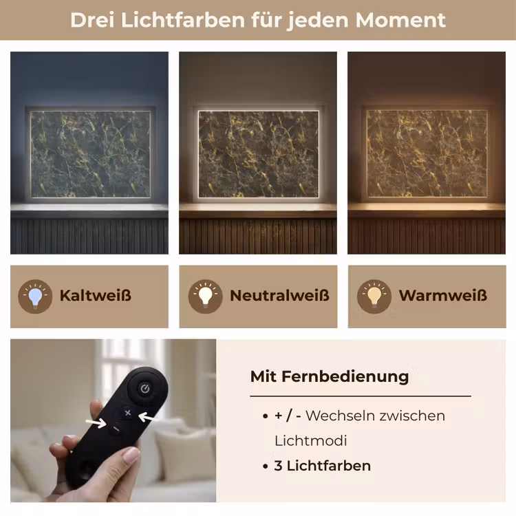 Zwart - Marmer - Goud Light Box met batterij (Wandlamp) middel 907 -USP_lichtkleurDE