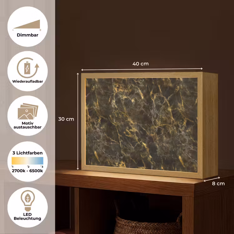 Zwart - Marmer - Goud Light Box met batterij (Wandlamp) middel 907 -USP_websiteoverzichtDE