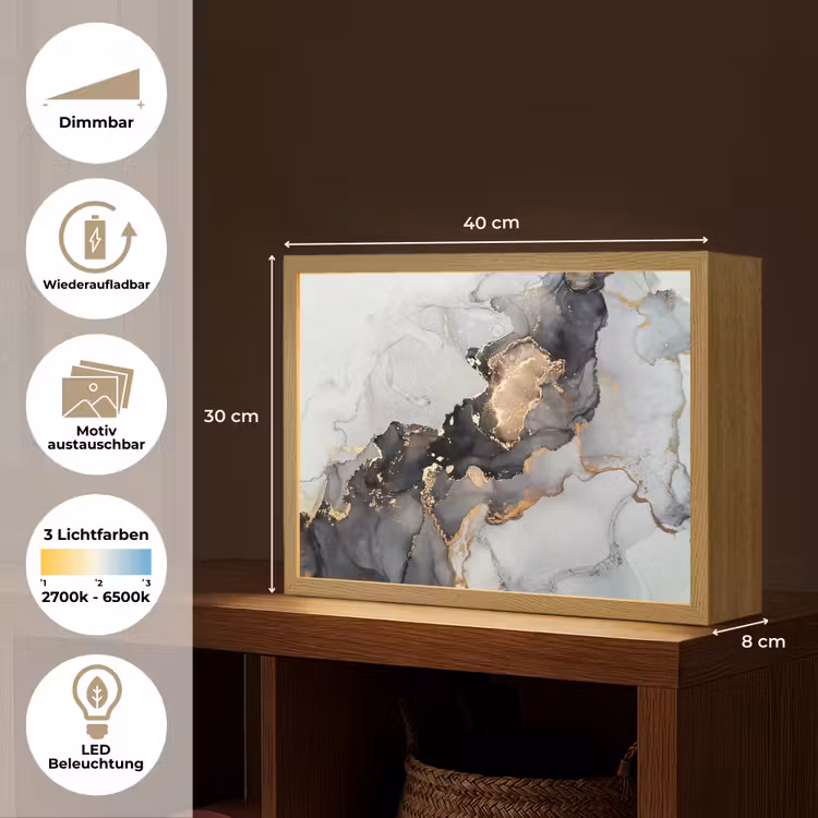 Zwart - Marmer - Luxe - Goud Light Box met batterij (Wandlamp) middel -USP_websiteoverzichtDE