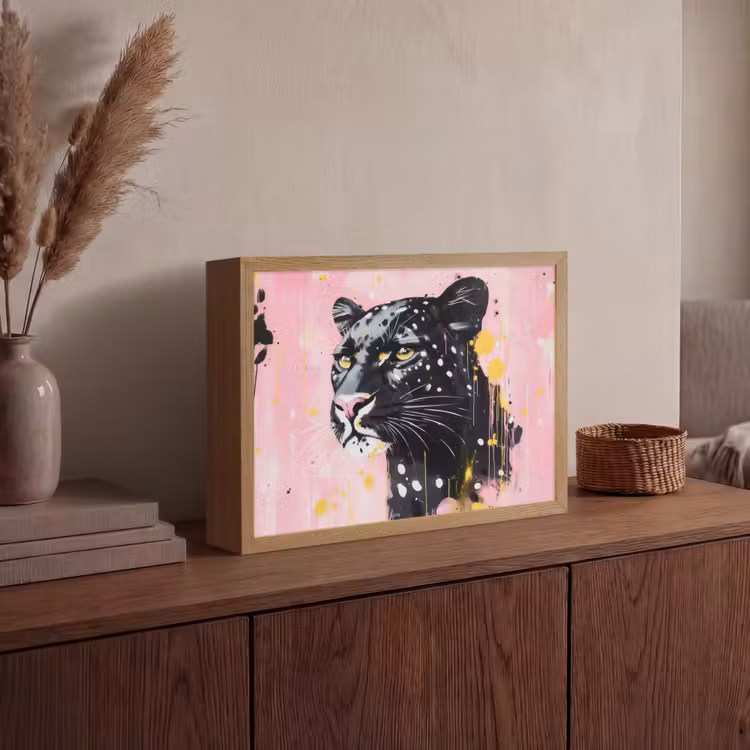 Zwart - Panter - Roze - Abstract Light Box met batterij (Wandlamp) middel -sfeer2