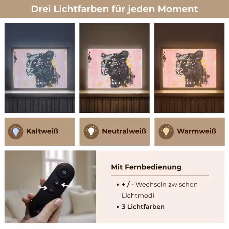 Zwart - Panter - Roze - Abstract Light Box met batterij (Wandlamp) middel -USP_lichtkleurDE