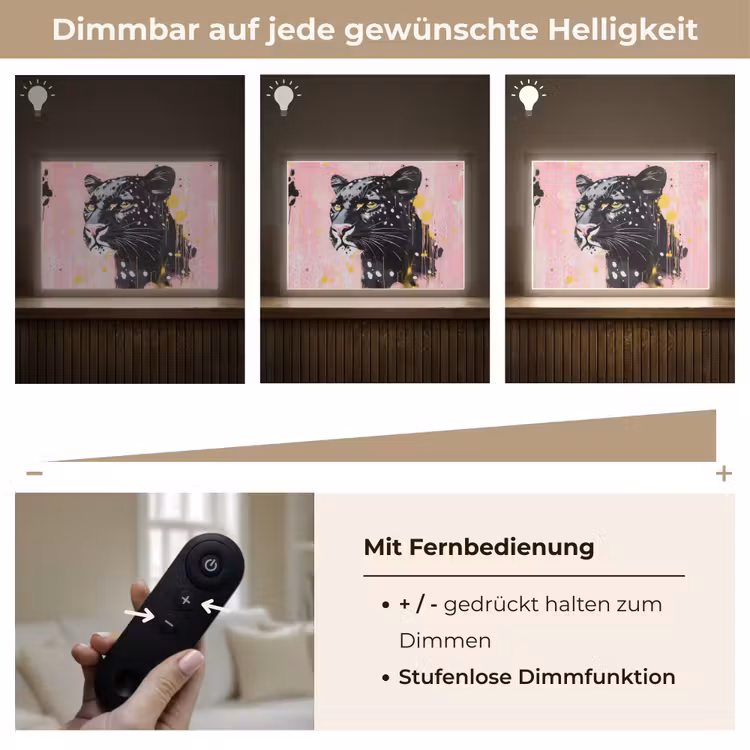 Zwart - Panter - Roze - Abstract Light Box met batterij (Wandlamp) middel -USP_dimbaarDE