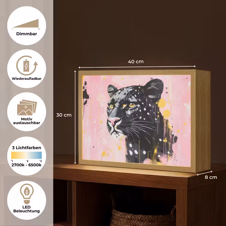 Zwart - Panter - Roze - Abstract Light Box met batterij (Wandlamp) middel -USP_websiteoverzichtDE