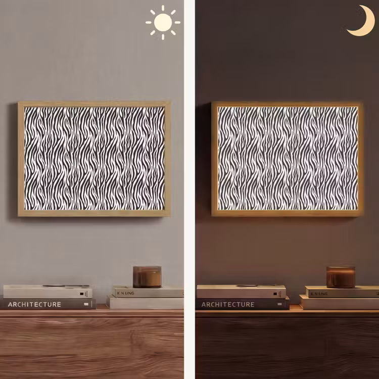 Zwart - Wit - Zebra - Patroon Light Box met batterij (Wandlamp) middel 907 -sfeer3