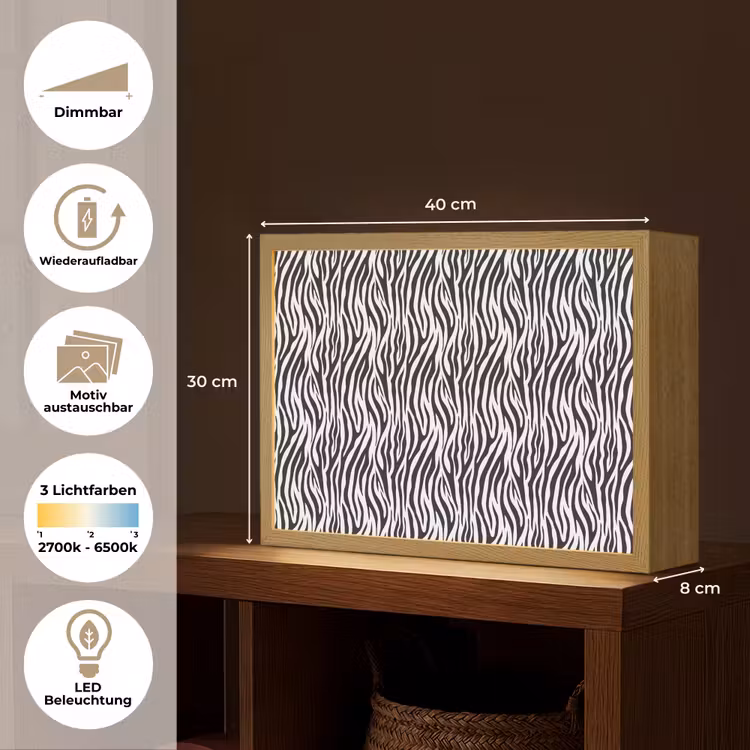 Zwart - Wit - Zebra - Patroon Light Box met batterij (Wandlamp) middel 907 -USP_websiteoverzichtDE