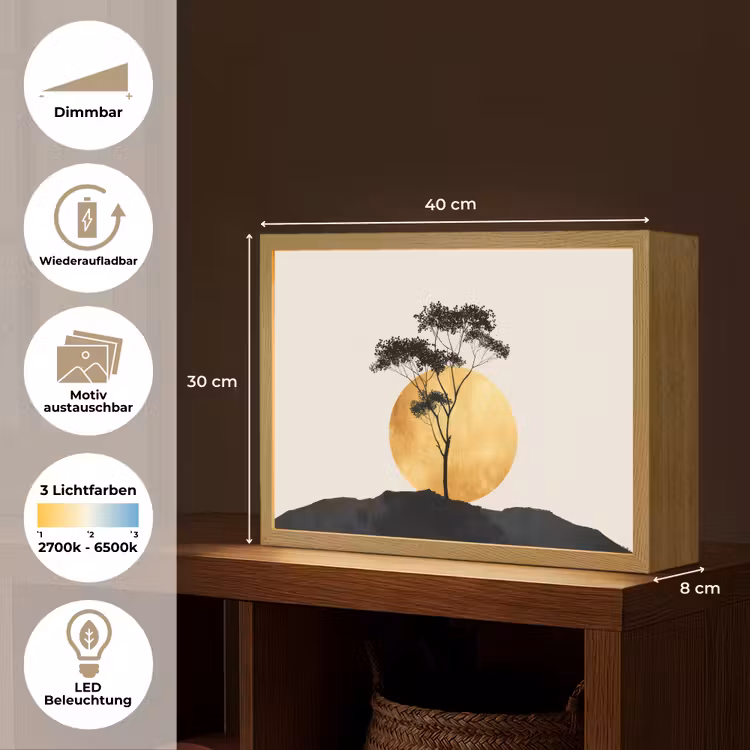 Zwarte boom - Gouden cirkel - Heuvel Light Box met batterij (Wandlamp) middel -USP_websiteoverzichtDE