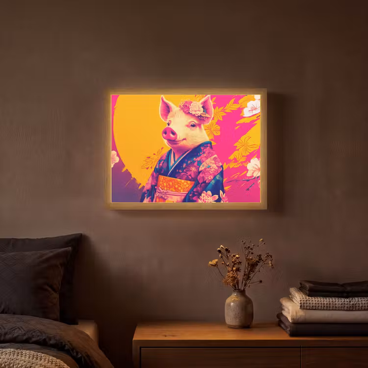 Varken - Bloemkroon - Kimono - Abstract Light Box met batterij (Wandlamp) middel -sfeer4