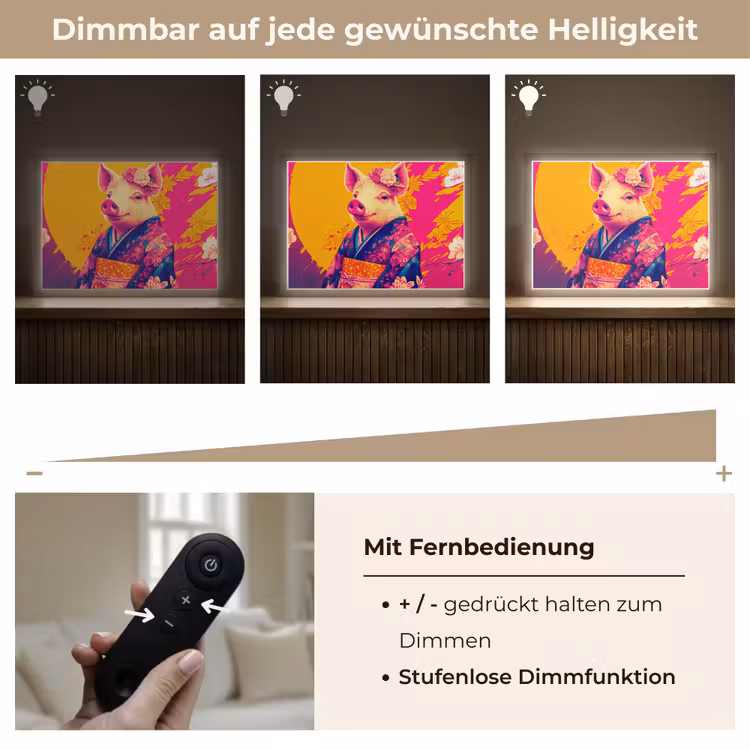 Varken - Bloemkroon - Kimono - Abstract Light Box met batterij (Wandlamp) middel -USP_dimbaarDE