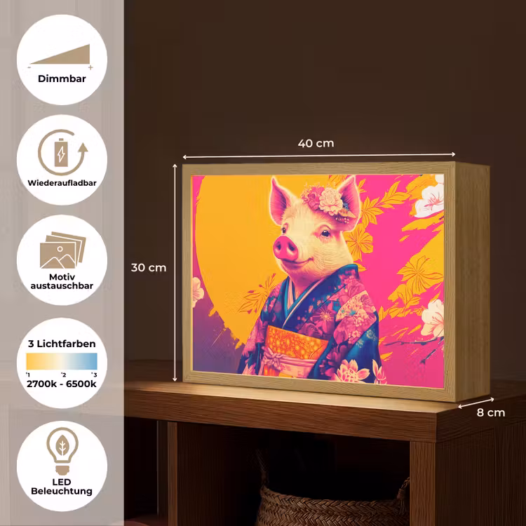 Varken - Bloemkroon - Kimono - Abstract Light Box met batterij (Wandlamp) middel -USP_websiteoverzichtDE