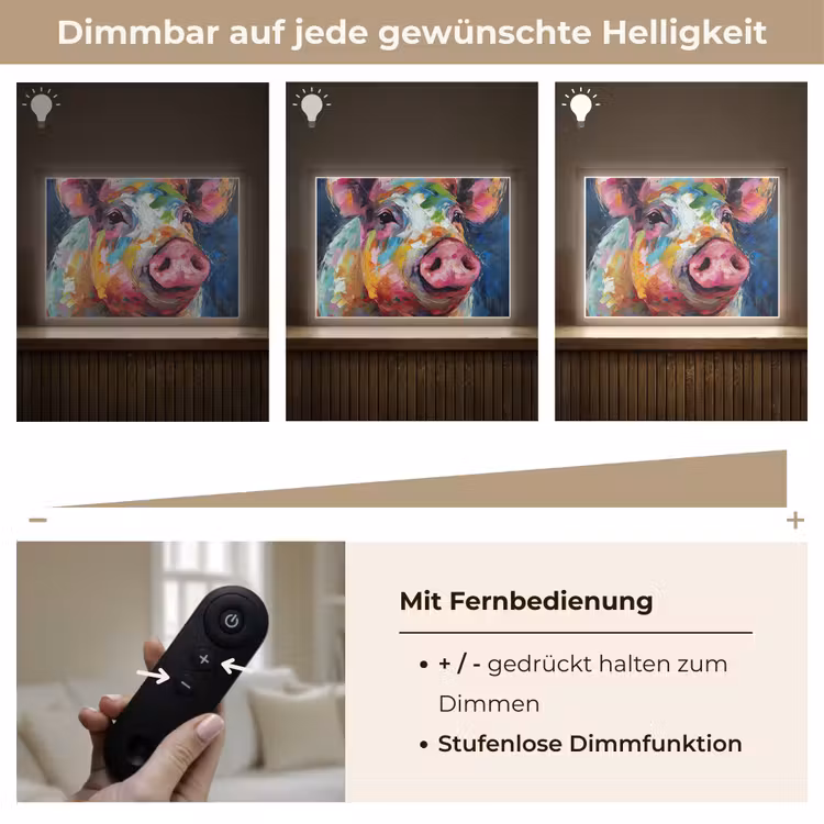 Varken - Olieverf - Dieren - Kunst Light Box met batterij (Wandlamp) middel -USP_dimbaarDE