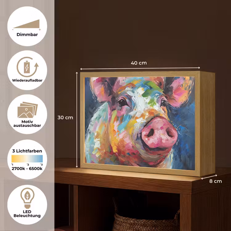 Varken - Olieverf - Dieren - Kunst Light Box met batterij (Wandlamp) middel -USP_websiteoverzichtDE