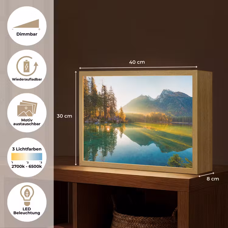 Meer - Bos - Bergen - Natuur - Zon - Landschap Light Box met batterij (Wandlamp) middel -USP_websiteoverzichtDE