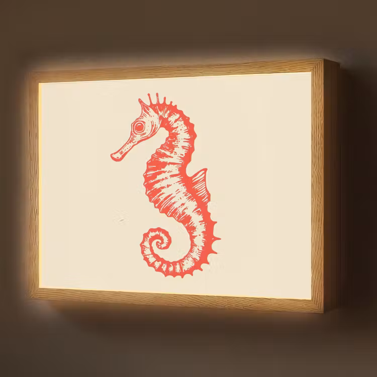 Zeepaardje - Rood - Fijne details Light Box met batterij (Wandlamp) middel -z3d_website