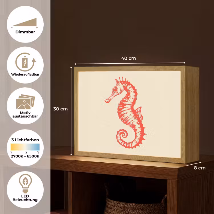Zeepaardje - Rood - Fijne details Light Box met batterij (Wandlamp) middel -USP_websiteoverzichtDE