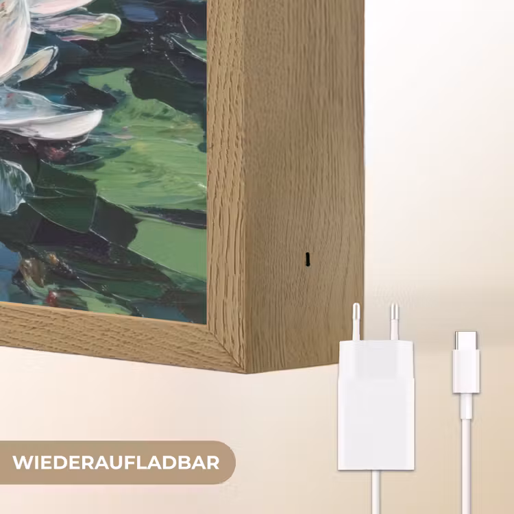 Waterlelies - Bloemen - Roze - Water Light Box met batterij (Wandlamp) middel -USP_websiteoplaadbaarDE